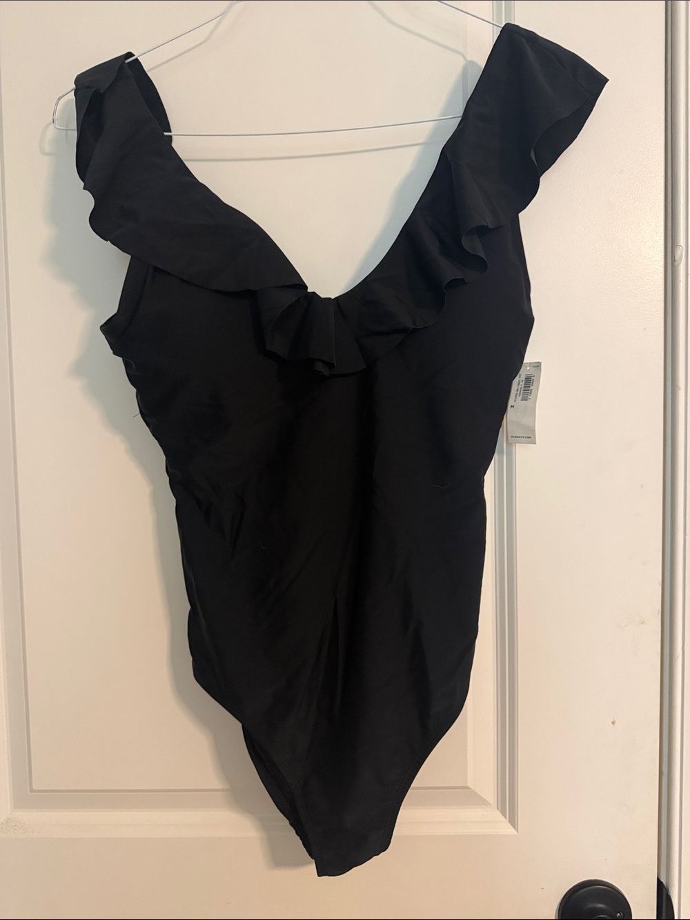 Old Navy Black Ruffle V-Neck One-Piece Swimsuit